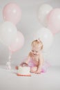 One Year Old Birthday Portraits With Smash Cake Royalty Free Stock Photo