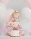 One Year Old Birthday Portraits With Smash Cake Royalty Free Stock Photo