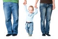 One year old boy holding hands of parents Royalty Free Stock Photo