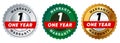 one 1 year warranty badge emblem seal set guarantee collection in silver green and gold premium circle shape Royalty Free Stock Photo