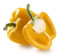 One yellow bell pepper and half on white background Royalty Free Stock Photo