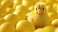 one yellow chicken nestling on many hen's-eggs background Royalty Free Stock Photo