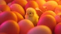 one yellow chicken nestling on many hen's-eggs background Royalty Free Stock Photo