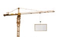 One yellow hoisting crane and advertisement hoardin Royalty Free Stock Photo