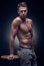 One young adult man, Caucasian, fitness model, muscular body, sh