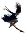 Young woman ballerina ballet dancer dancing isolated white background silhouette