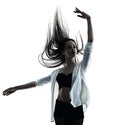 Young woman modern ballet dancer dancing isolated white background silhouette shadow Royalty Free Stock Photo