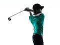 Man Golf golfer golfing isolated shadow silhouette white background Royalty Free Stock Photo