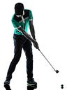 Man Golf golfer golfing isolated shadow silhouette white background Royalty Free Stock Photo