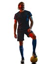 Young soccer player isolated white background silhouette shadow