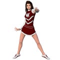 One young girl in white-red uniform of cheerleader. Guides hand to camera. Transparent background