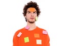 One young man portrait covered by adhesive notes Royalty Free Stock Photo