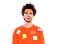 One young man portrait covered by adhesive notes Royalty Free Stock Photo
