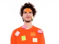 One young man portrait covered by adhesive notes Royalty Free Stock Photo