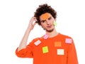One young man portrait covered by adhesive notes Royalty Free Stock Photo