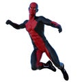 One young superhero man with muscles in red black super suit