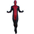 One young superhero man with muscles in red black super suit