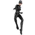 One young superhero slim girl in full black super suit