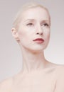 One young woman, pale skin, white gray hair, retouch portrait