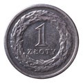 One zloty coin isolated on white Royalty Free Stock Photo