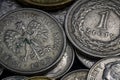 One Zloty Polish Coins Close Up Macro Shot Dramatic Light Royalty Free Stock Photo