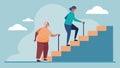 A oneonone coaching program to help seniors safely and confidently navigate stairs and uneven terrain.. Vector