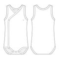 Onesie with a crossover neckline. Baby sleeveless body wear mockup. Infant tank top technical sketch