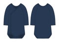 Onesie with a crossover neckline and long sleeves. Baby body wear mock up. Blue colors. Infant romper technical sketch