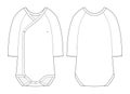 Onesie with a crossover neckline and long sleeves. Baby body wear mock up. Infant romper technical sketch