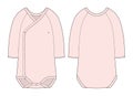 Onesie with a crossover neckline and long sleeves. Light pink color. Baby body wear mock up