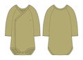 Onesie with a crossover neckline and long sleeves. Olive color. Baby body wear mock up