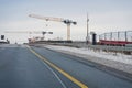 Ongoing construction at Rader High Bridge on A7 during winter storm Elli Goretti January 2026 Royalty Free Stock Photo