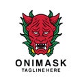 Oni Mask Vector Logo, Traditional Mask badge, demon face creative emblem Design