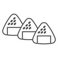 Onigiri Japanese sandwich thin line icon, asian food concept, musubi nigirimeshi rice ball vector sign on white