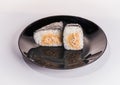 Onigiri or Japanese seaweed rice triangles shaped Stuffed with grilled eel, scallop, plum and fish roe, Japanese Rice Balls famous