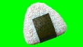 Onigiri rice ball wrapped in Nori seaweed on green chroma key. 3D illustration.