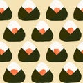 Onigiri seamless pattern. Filled with salmon.