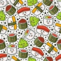 Onigiri and sushi seamless dodle pattern design background Royalty Free Stock Photo