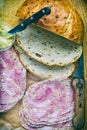 Onion bread with headcheese and mustard Royalty Free Stock Photo