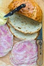 Onion bread with headcheese and mustard Royalty Free Stock Photo