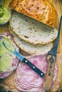 Onion bread with headcheese and mustard Royalty Free Stock Photo