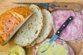 Onion bread with headcheese and mustard Royalty Free Stock Photo