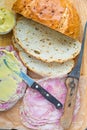 Onion bread with headcheese and mustard Royalty Free Stock Photo