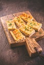 Onion cake Zwiebelkuchen - homemade, savory German onion cake or pie of steamed onions and bacon