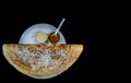 Onion cheese plain dosa with sambar and chutney on black background