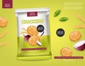 Onion crackers vector realistic. Fresh product label design package. Biscuits digestives banner templates