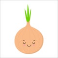 Onion cute kawaii flat design long shadow character. Happy vegetable with smiling baby face and stuck out tongue, smile. Laughing