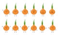 Onion. Cute vegetable characters with different emotions, vector illustration
