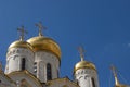 Onion domes on the top of a Russian Orthodox church in Moscow