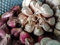 onion and garlic in a basket